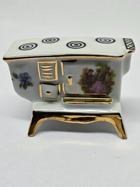 Limoges France Mini Porcelain Oven, Victorian Scene, Flowers